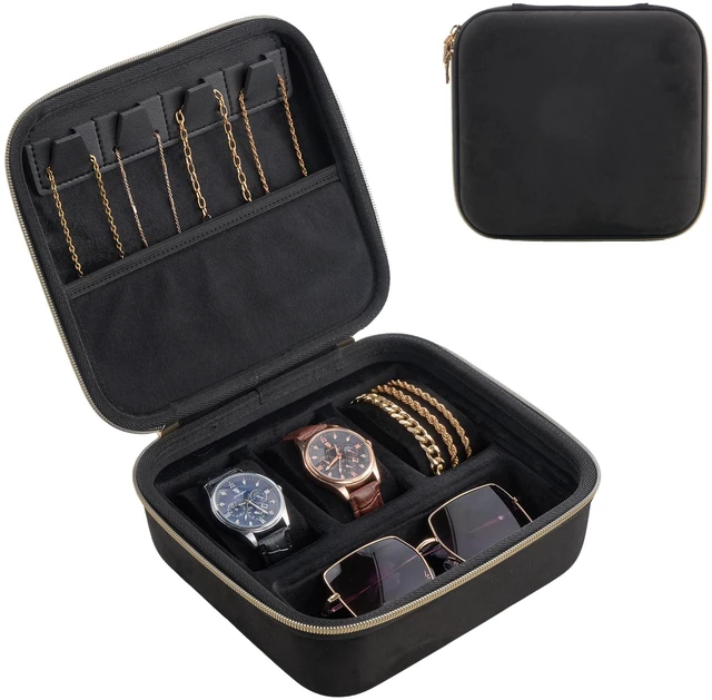 Main image of Mens Travel Jewelry Case, Jewelry Box & Organizer for Men -Black