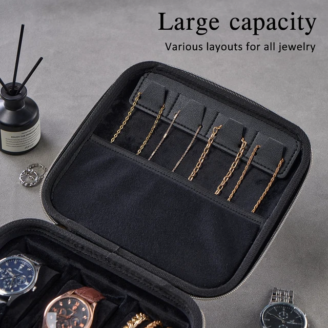 Alt view image 4 of 7 - Mens Travel Jewelry Case, Jewelry Box & Organizer for Men -Black