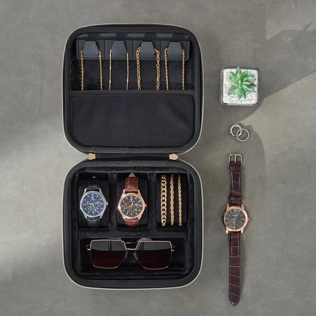 Alt view image 6 of 7 - Mens Travel Jewelry Case, Jewelry Box & Organizer for Men -Black