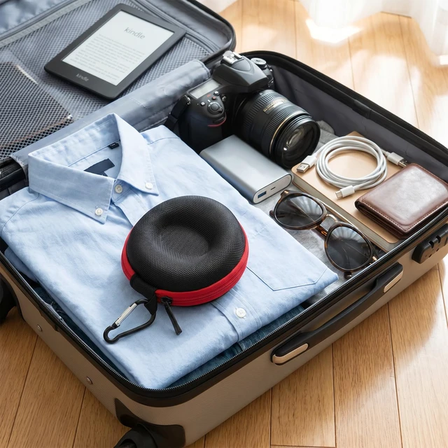 Alt view image 5 of 7 - 10-Pack Watch Case for Travel, EVA Single Watch Storage Box for Wristwatches and Smart Watches up to 2 Inches (50mm), Black with Red Trim, Includes Black Sponge Pad and 10 Carabiners