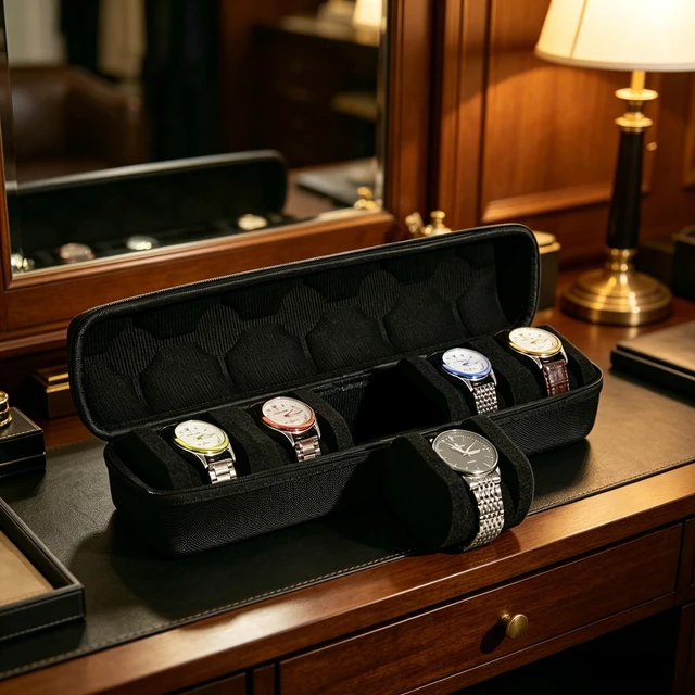 Alt view image 2 of 6 - Hard Watch Travel Case for Men & Women, 5 Slot Portable Watch Holder Organizer with Shockproof Protection, Lightweight Watch Storage Case for Travel and Home Display