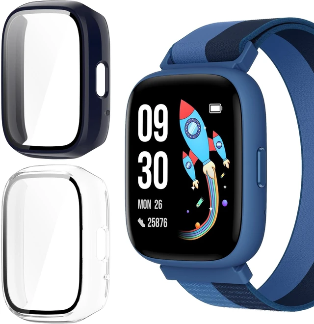 Main image of Compatible for BIGGERFIVE Smart Watch Case, Hard PC Case with Screen Protector Compatible with BIGGERFIVE BW02 Smart Watch/Brave 2-1.8 inches (Blue+Clear)