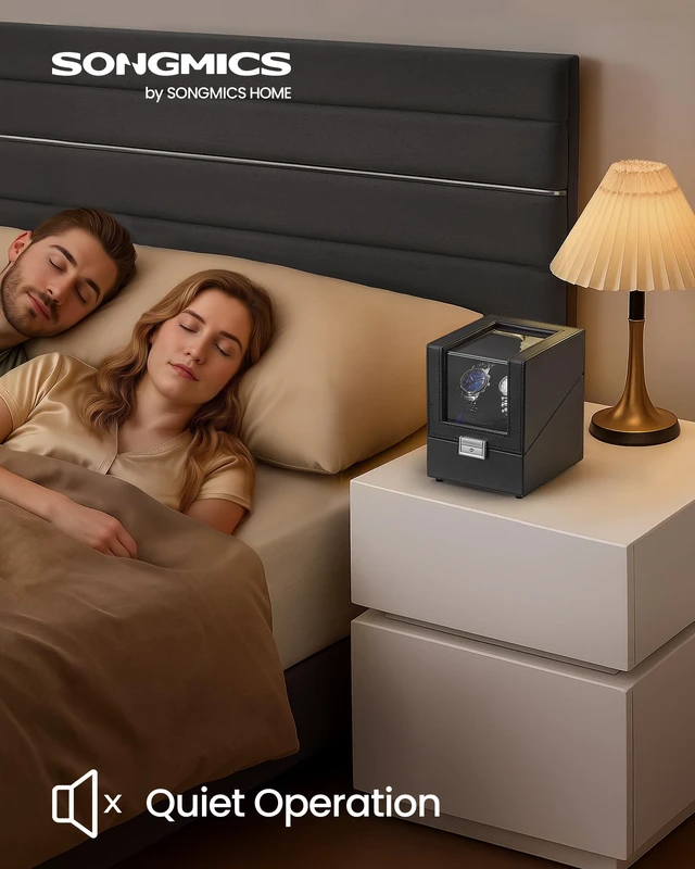 Alt view image 2 of 7 - Automatic Double Watch Winder Box with Quiet Motor, for Automatic Watches, with LED Light, Adjustable Pillow, Lock, 4 Winding Settings, Includes a USB-C Charging Cable, Black UJWB031B01