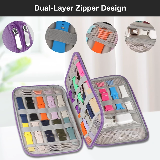 Alt view image 2 of 6 - Watch Band Case, Watch Band Storage Organizer Compatible with 35 Watch Bands and Accessories, Watch Straps Carrying Case, Watch Band Holder Fit for Most Sizes of Watch Straps, Purple