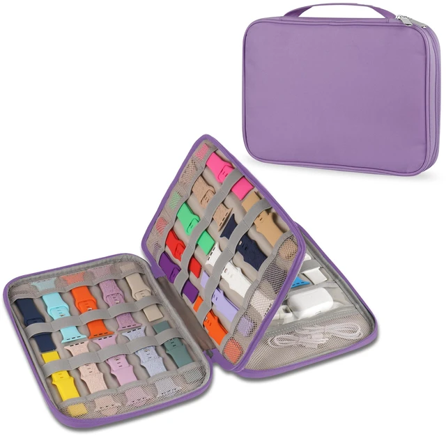 Main image of Watch Band Case, Watch Band Storage Organizer Compatible with 35 Watch Bands and Accessories, Watch Straps Carrying Case, Watch Band Holder Fit for Most Sizes of Watch Straps, Purple