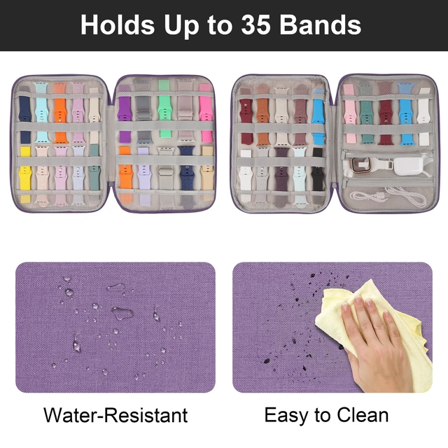 Alt view image 4 of 6 - Watch Band Case, Watch Band Storage Organizer Compatible with 35 Watch Bands and Accessories, Watch Straps Carrying Case, Watch Band Holder Fit for Most Sizes of Watch Straps, Purple