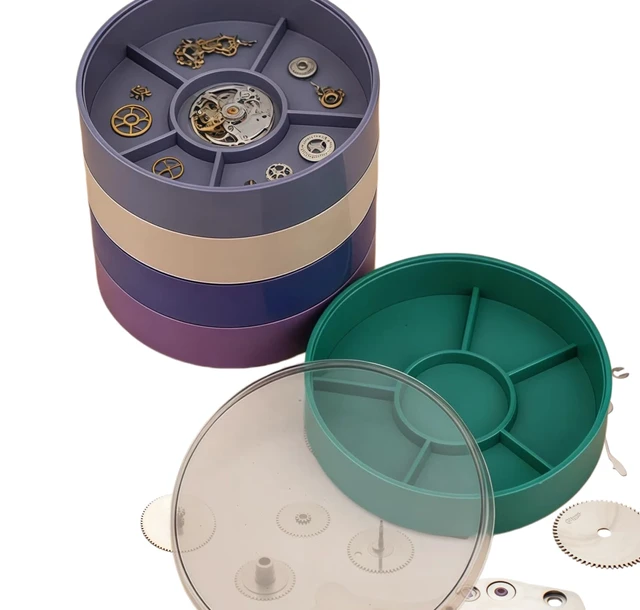 Alt view image 4 of 7 - Watch Parts Storage Box, 5 Layer Watch Parts Box Container, Colorful Watch Repair Parts Organizer, Round Plastic Watch Repair Tools Tray Holder for Movement Screw Component