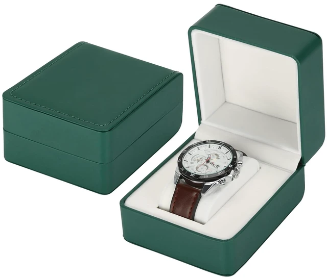 Main image of PU Leather Watch Box, Compact Watch Gift Case with Pillow for Women Men, Travel Watch Holder Storage Boxes for Birthdays Anniversary Father's Day Graduations (Green)