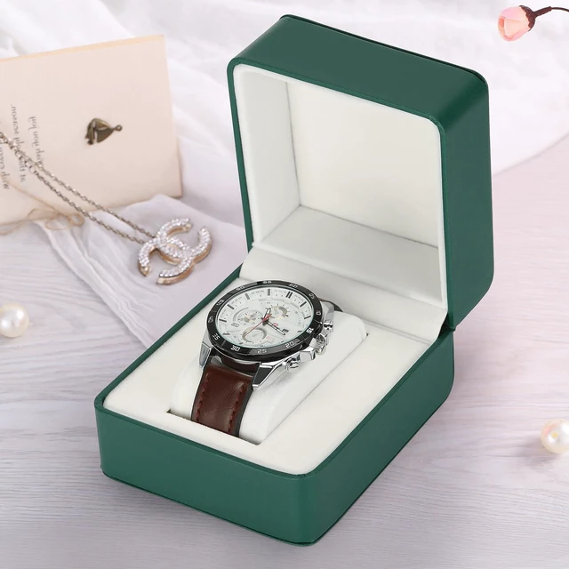 Alt view image 6 of 7 - PU Leather Watch Box, Compact Watch Gift Case with Pillow for Women Men, Travel Watch Holder Storage Boxes for Birthdays Anniversary Father's Day Graduations (Green)