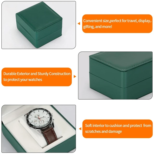Alt view image 7 of 7 - PU Leather Watch Box, Compact Watch Gift Case with Pillow for Women Men, Travel Watch Holder Storage Boxes for Birthdays Anniversary Father's Day Graduations (Green)