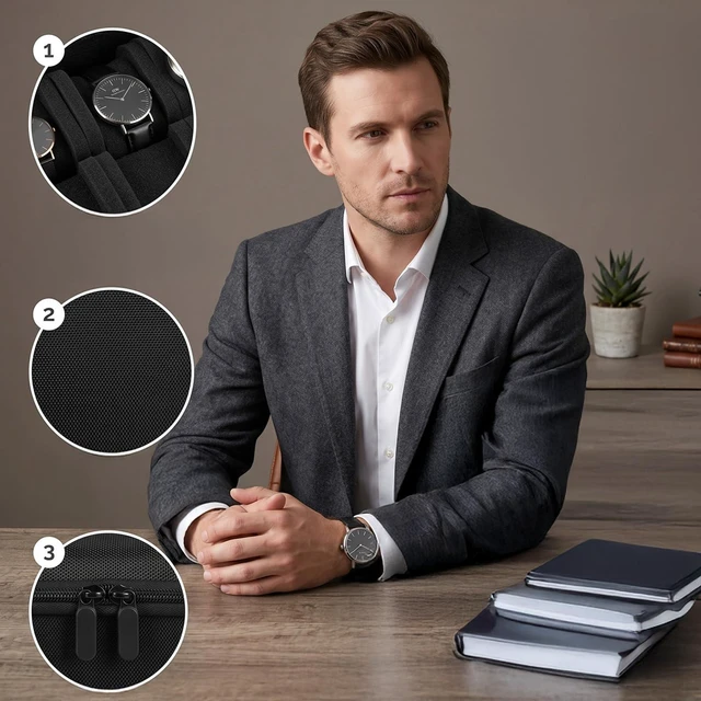 Alt view image 3 of 7 - Travel Watch Case 10 Slots, Watch Storage Box for Men, Portable Hard EVA Watches Organizer with Soft Foam Inserts, Fits up to 55mm Face, 11.8 x 7.08 x 3.15 Inch, Black