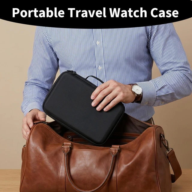 Alt view image 5 of 7 - Travel Watch Case 10 Slots, Watch Storage Box for Men, Portable Hard EVA Watches Organizer with Soft Foam Inserts, Fits up to 55mm Face, 11.8 x 7.08 x 3.15 Inch, Black
