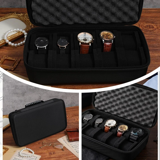 Alt view image 7 of 7 - Travel Watch Case 10 Slots, Watch Storage Box for Men, Portable Hard EVA Watches Organizer with Soft Foam Inserts, Fits up to 55mm Face, 11.8 x 7.08 x 3.15 Inch, Black