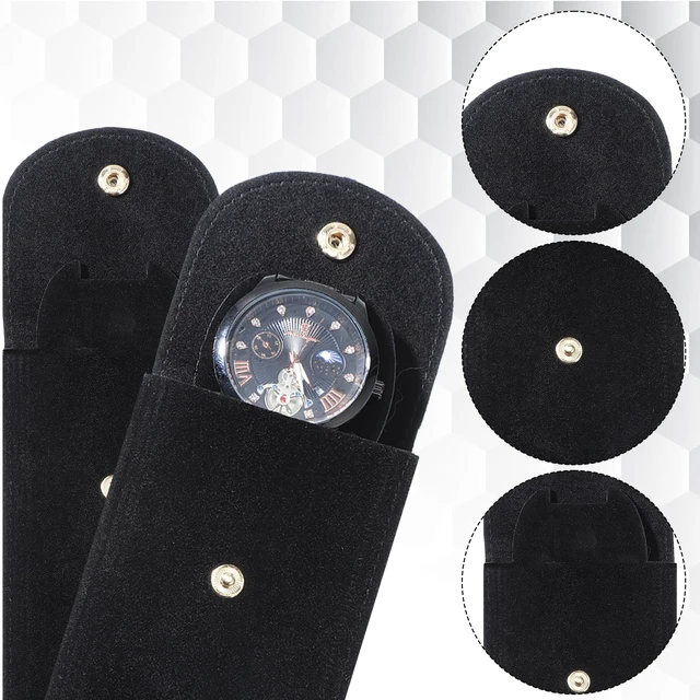 Alt view image 4 of 7 - 2 Pcs Velvet Watch Pouch Portable Flannelette Watch Storage Bag Single Travel Pouch for Men and Women Storage Bag Luxury Gift Bags with Snap Button for Jewelry Organizer (Black)