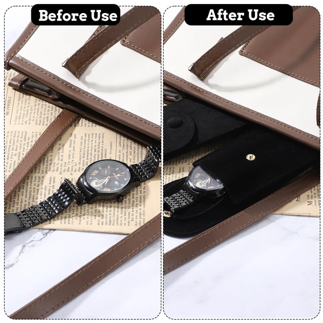 Alt view image 5 of 7 - 2 Pcs Velvet Watch Pouch Portable Flannelette Watch Storage Bag Single Travel Pouch for Men and Women Storage Bag Luxury Gift Bags with Snap Button for Jewelry Organizer (Black)