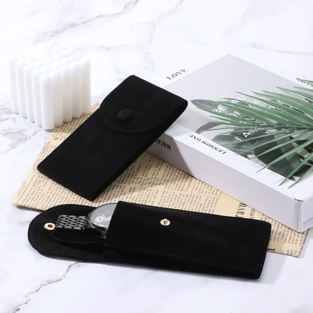 Alt view image 7 of 7 - 2 Pcs Velvet Watch Pouch Portable Flannelette Watch Storage Bag Single Travel Pouch for Men and Women Storage Bag Luxury Gift Bags with Snap Button for Jewelry Organizer (Black)