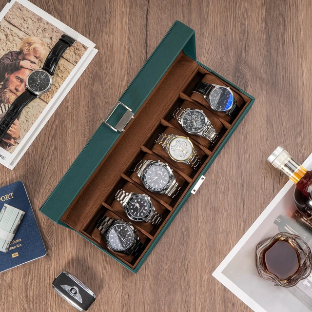 Alt view image 2 of 7 - Watch Box, 6 Slot Mens Watch Display Case, MidnightGreen