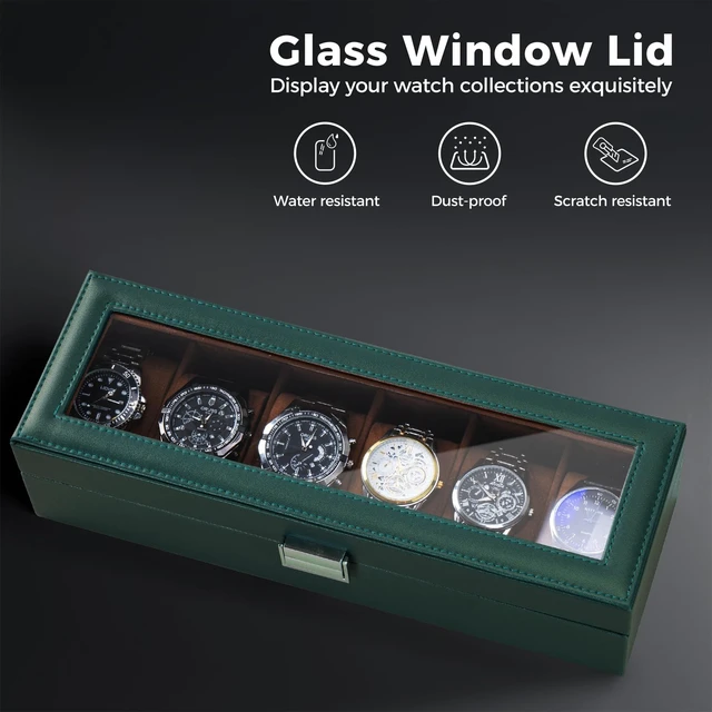 Alt view image 3 of 7 - Watch Box, 6 Slot Mens Watch Display Case, MidnightGreen