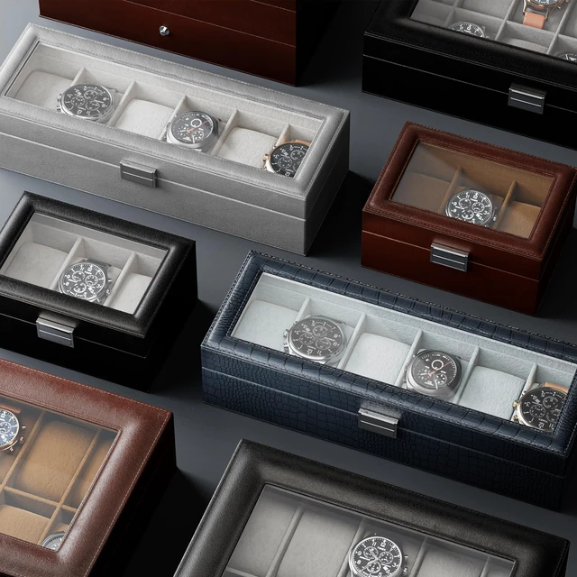 Alt view image 6 of 7 - Watch Box, 6 Slot Mens Watch Display Case, MidnightGreen