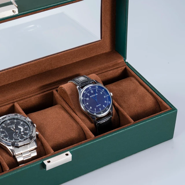 Alt view image 4 of 7 - Watch Box, 6 Slot Mens Watch Display Case, MidnightGreen