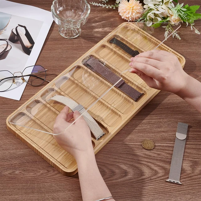 Alt view image 3 of 5 - Wooden Watch Band Organizer 9 Slots Watch Band Display Case Watches Straps Storage Box Wood Watches Bands Holder with Clear Lid for Men Women Jewelry Storage Showcase Decoration Gifts