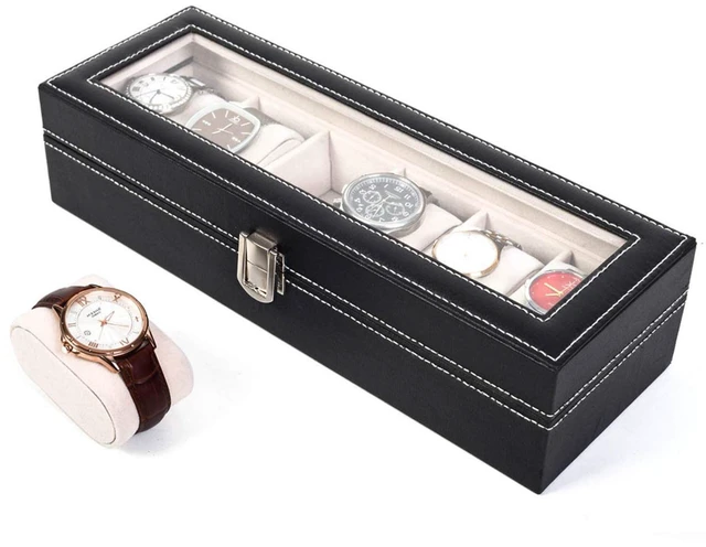 Main image of Watch Box for Men,6 Slot Mens Watch Case with Large Glass Lid,Watch Storage Box Watch Holder Organizer,Watch Display Case for Men & Women Gift
