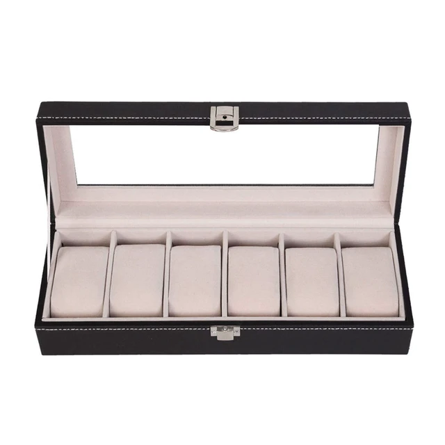 Alt view image 4 of 7 - Watch Box for Men,6 Slot Mens Watch Case with Large Glass Lid,Watch Storage Box Watch Holder Organizer,Watch Display Case for Men & Women Gift