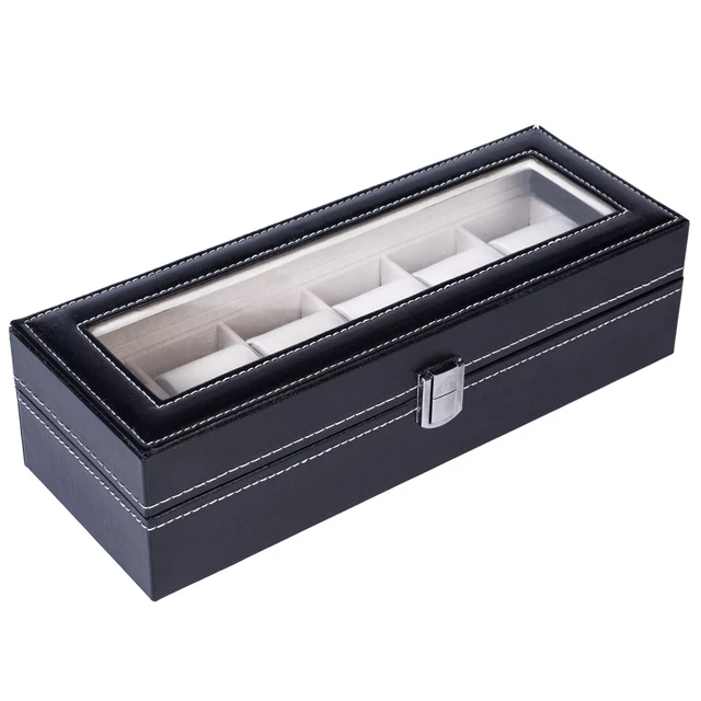 Alt view image 3 of 7 - Watch Box for Men,6 Slot Mens Watch Case with Large Glass Lid,Watch Storage Box Watch Holder Organizer,Watch Display Case for Men & Women Gift