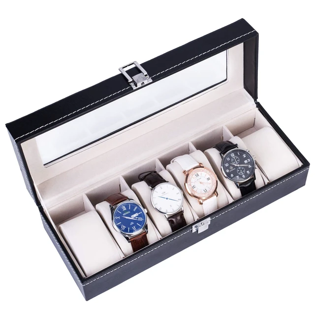 Alt view image 5 of 7 - Watch Box for Men,6 Slot Mens Watch Case with Large Glass Lid,Watch Storage Box Watch Holder Organizer,Watch Display Case for Men & Women Gift