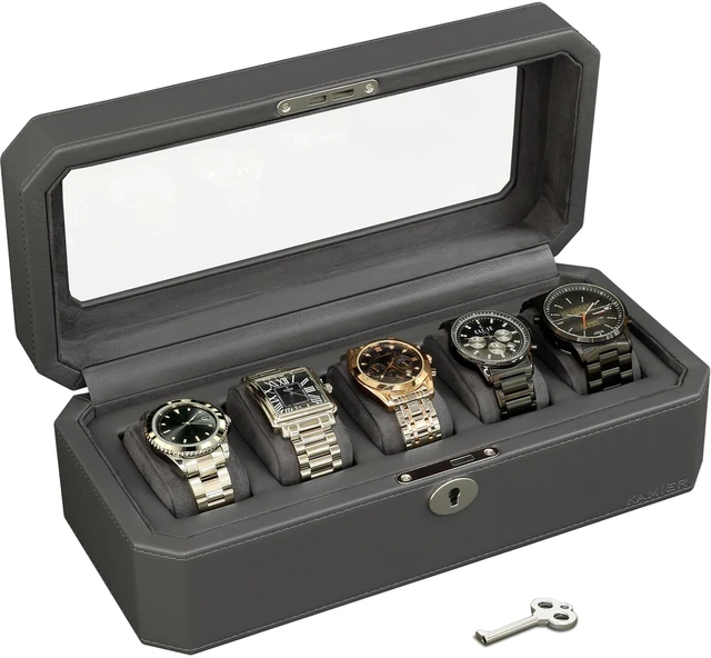 Main image of High Quality Watch Case with Lock, PU Leather Watch Organizer Display Case