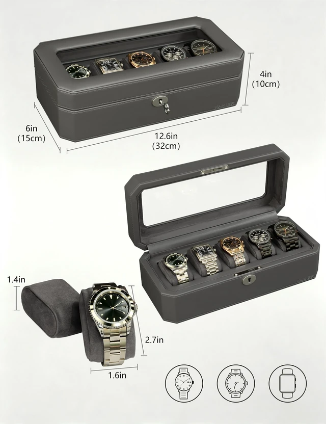 Alt view image 2 of 7 - High Quality Watch Case with Lock, PU Leather Watch Organizer Display Case