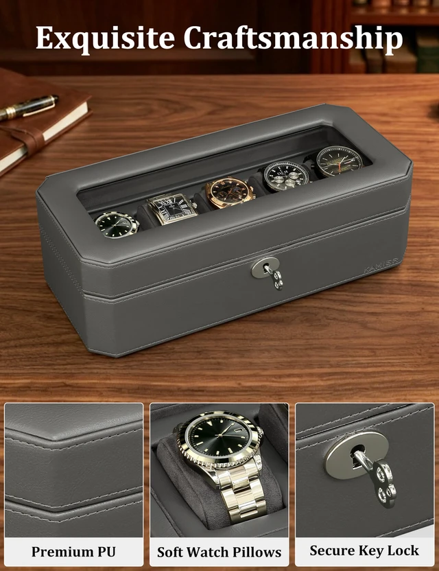 Alt view image 3 of 7 - High Quality Watch Case with Lock, PU Leather Watch Organizer Display Case