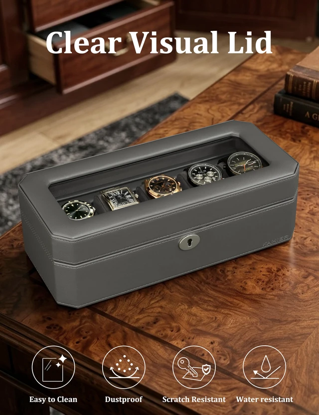 Alt view image 4 of 7 - High Quality Watch Case with Lock, PU Leather Watch Organizer Display Case