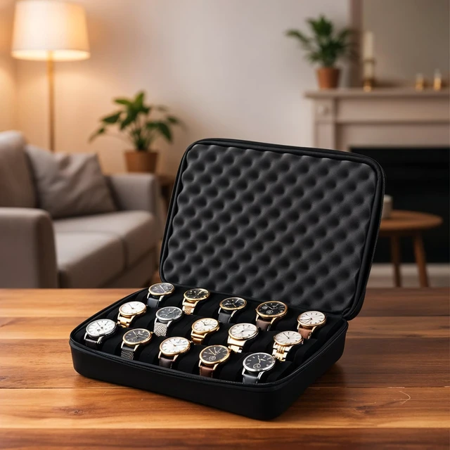 Alt view image 5 of 7 - Watch Storage Case, 15 Slot Hard Travel Wristwatches Box with Soft Protective Pillows, Black Organizer Display Holder for Men Women, Fits up to 60mm