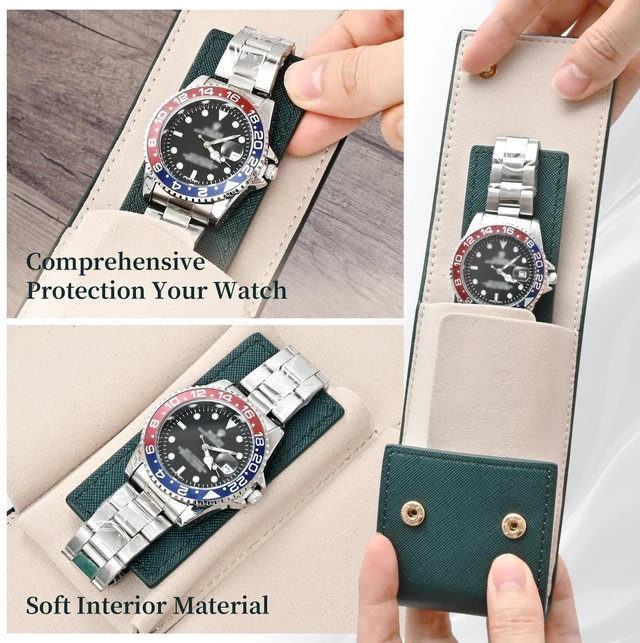 Alt view image 3 of 7 - Travel Leather Watch Pouch, Watch Travel Case with Suede Lining | Luxury Leather Travel Watch Case Single Watch Pouch for Men and Women