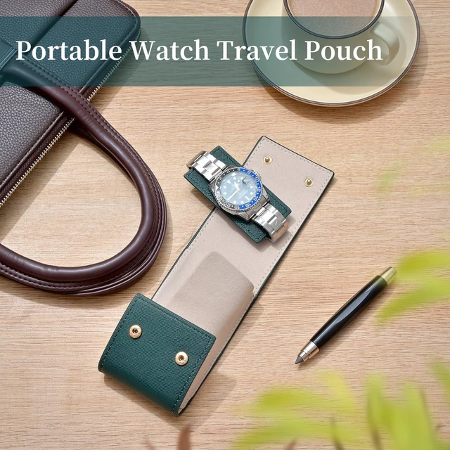 Alt view image 2 of 7 - Travel Leather Watch Pouch, Watch Travel Case with Suede Lining | Luxury Leather Travel Watch Case Single Watch Pouch for Men and Women