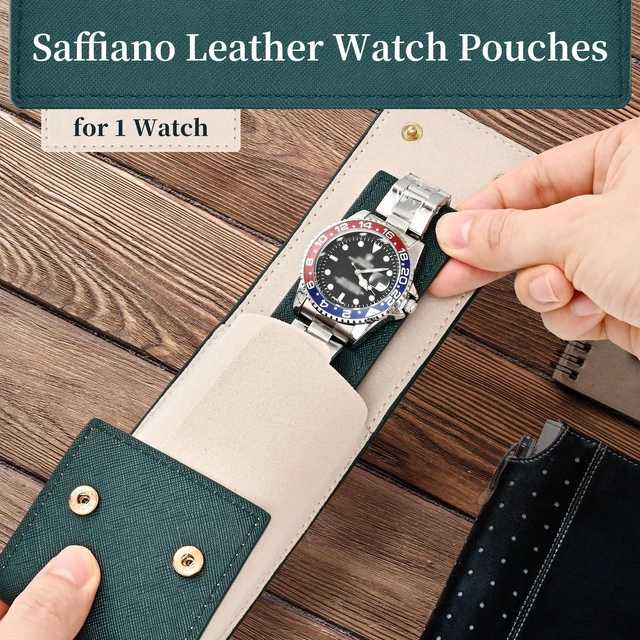 Alt view image 5 of 7 - Travel Leather Watch Pouch, Watch Travel Case with Suede Lining | Luxury Leather Travel Watch Case Single Watch Pouch for Men and Women