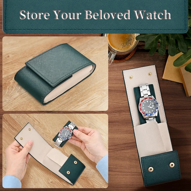 Alt view image 7 of 7 - Travel Leather Watch Pouch, Watch Travel Case with Suede Lining | Luxury Leather Travel Watch Case Single Watch Pouch for Men and Women