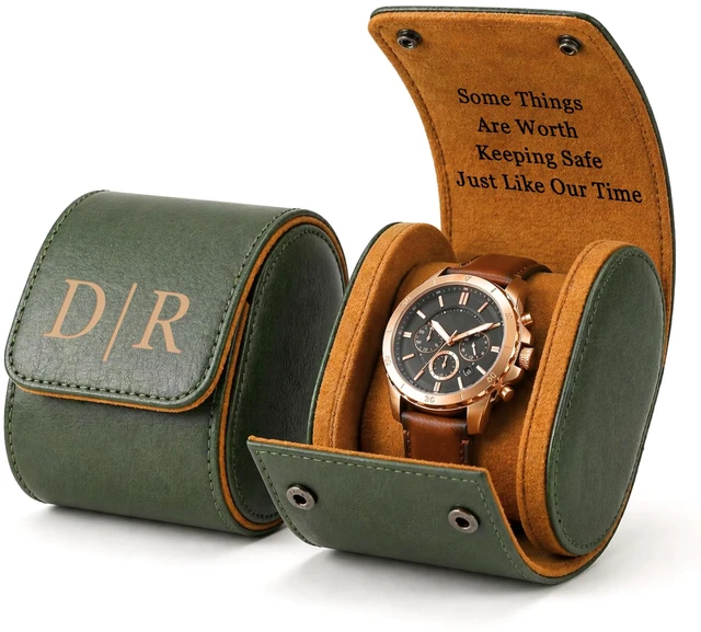 Main image of Personalized Leather Watch Case for Men - Custom Watch Holder, Travel Roll, Jewelry Organizer Gifts For Father's Day, Boyfriend, Groomsmen, Birthday, Wedding, Anniversary, Husband, Gift for Him
