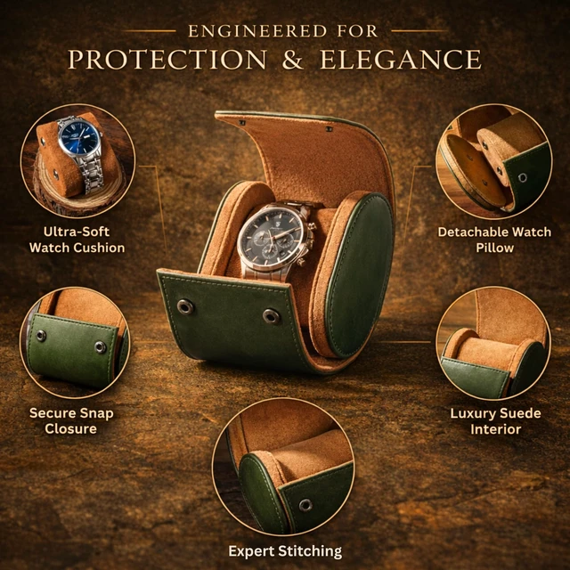 Alt view image 5 of 7 - Personalized Leather Watch Case for Men - Custom Watch Holder, Travel Roll, Jewelry Organizer Gifts For Father's Day, Boyfriend, Groomsmen, Birthday, Wedding, Anniversary, Husband, Gift for Him
