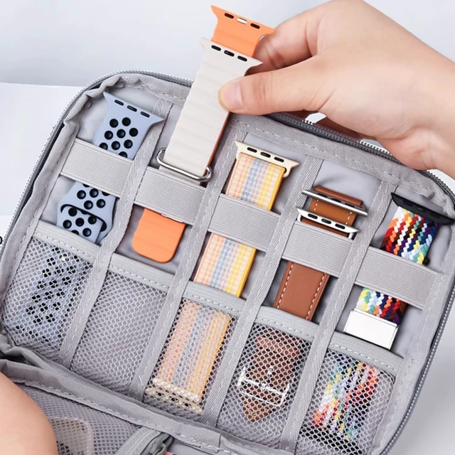 Alt view image 3 of 7 - Watch Band Organizer, Watch Band Storage Case, Waterproof Smart Watch Band Organiser Case, Travel Organiser Bag for Watch Bands for Bands and Accessories,Watch Band Pin,Cable,Earphones (Gray)