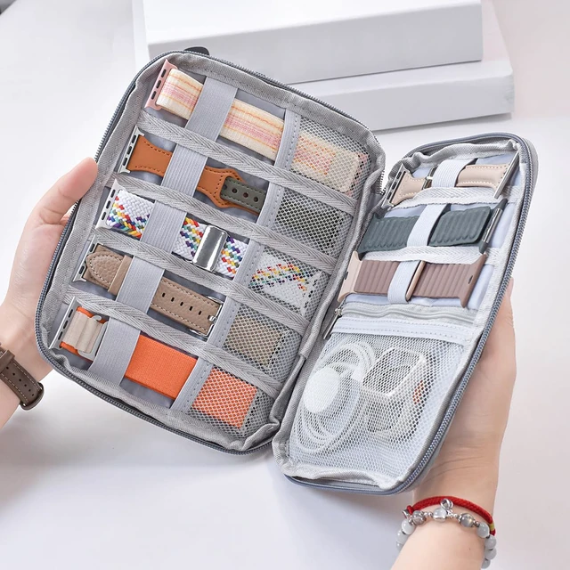 Alt view image 4 of 7 - Watch Band Organizer, Watch Band Storage Case, Waterproof Smart Watch Band Organiser Case, Travel Organiser Bag for Watch Bands for Bands and Accessories,Watch Band Pin,Cable,Earphones (Gray)