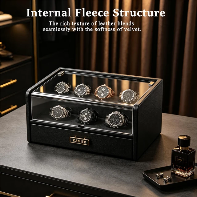 Alt view image 2 of 7 - 7 Slot Watch Box for Men, PU Leather Watch Display Case with Lid