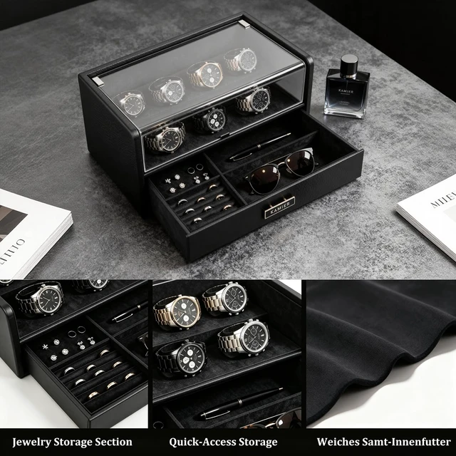 Alt view image 4 of 7 - 7 Slot Watch Box for Men, PU Leather Watch Display Case with Lid