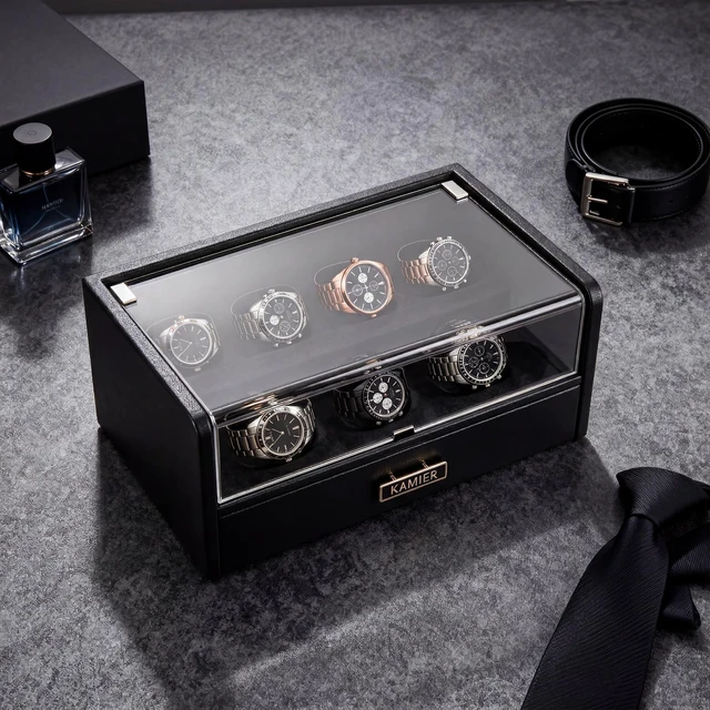 Alt view image 7 of 7 - 7 Slot Watch Box for Men, PU Leather Watch Display Case with Lid