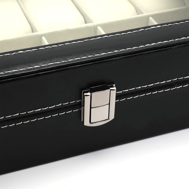 Alt view image 2 of 7 - 12 Slot Leather Watch Box Display Case Organizer with Framed Glass Lid Elegant Contrast and Removable Pillow for Men and Women Watch and Jewelry Large Holder Boxes