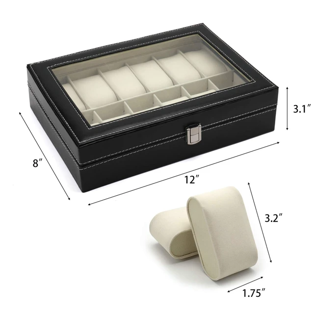 Alt view image 4 of 7 - 12 Slot Leather Watch Box Display Case Organizer with Framed Glass Lid Elegant Contrast and Removable Pillow for Men and Women Watch and Jewelry Large Holder Boxes