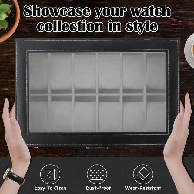 Alt view image 3 of 7 - 12 Slot PU Leather Lockable Watch Storage Box for Men & Women Black