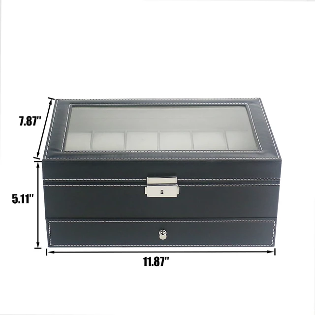 Alt view image 6 of 7 - 12 Slot PU Leather Lockable Watch Storage Box for Men & Women Black