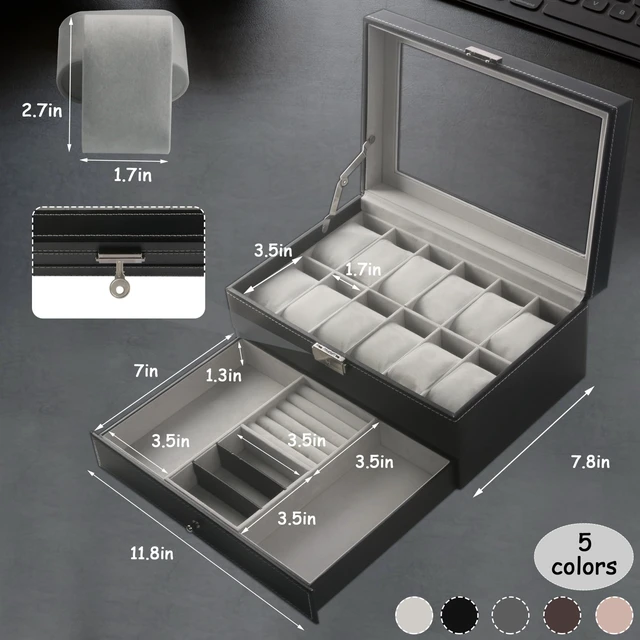 Alt view image 5 of 7 - 12 Slot PU Leather Lockable Watch Storage Box for Men & Women Black